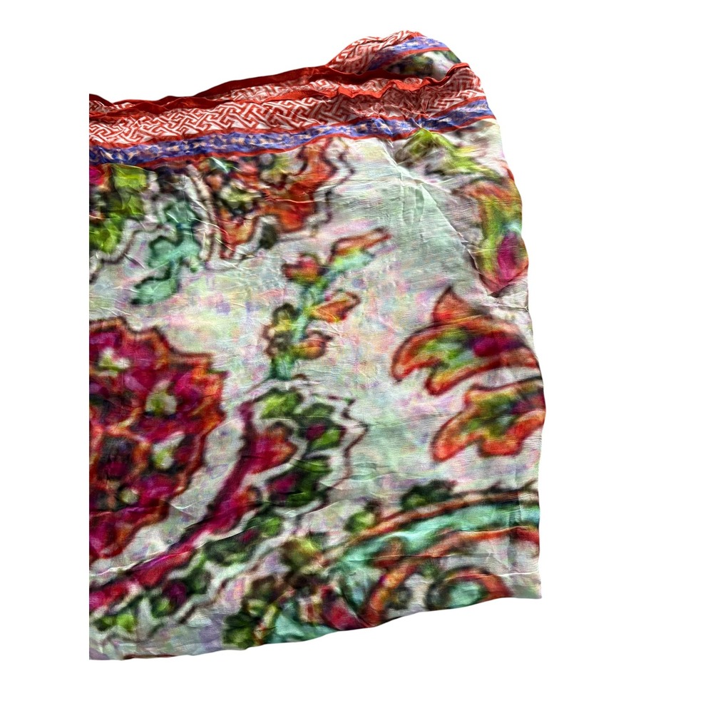 Multicolor Abstract Floral Scarf 89x40 Large Lightweight Wrap Red Border - Picture 4 of 4